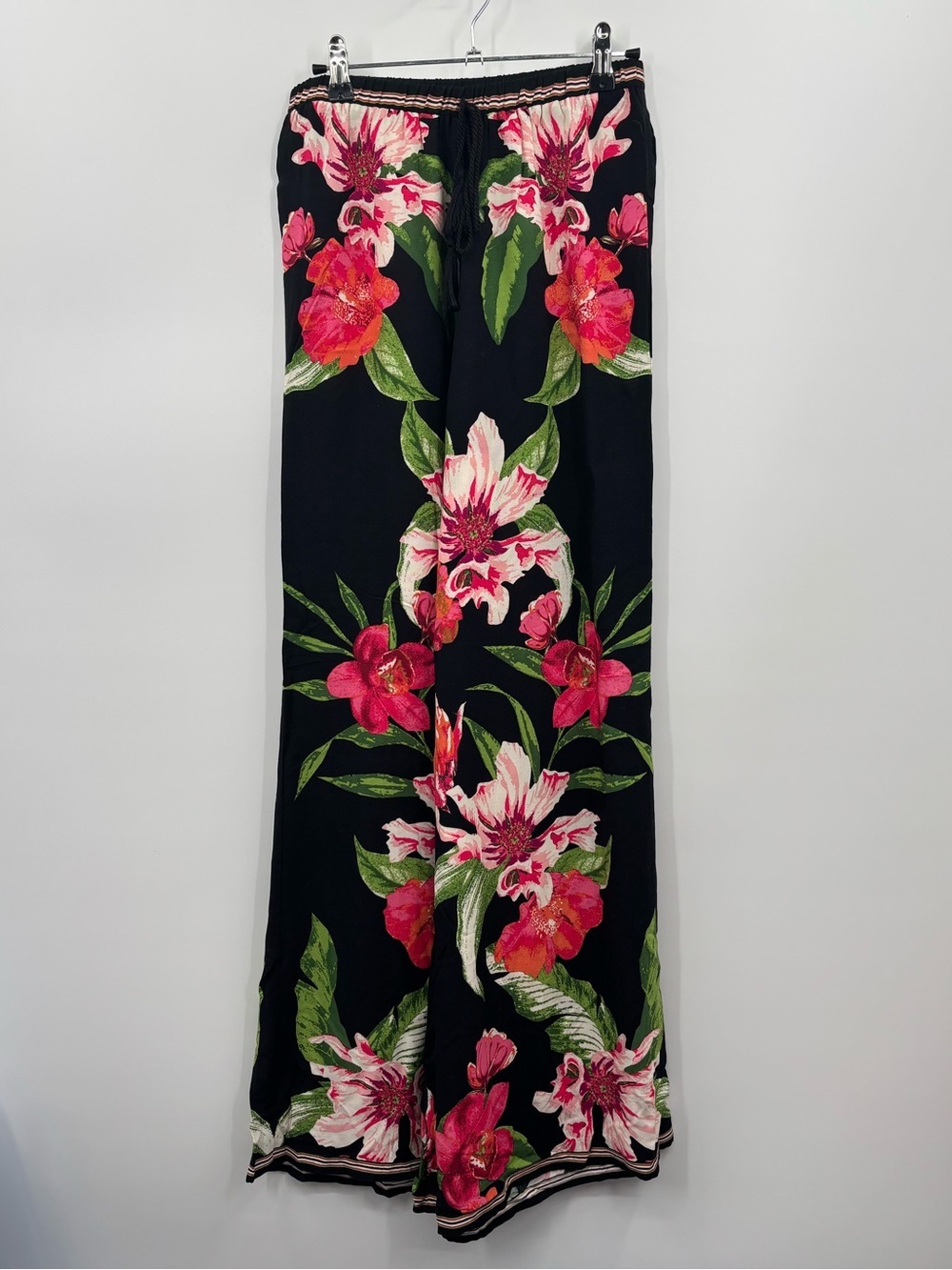 2PC Free Market Women’s Size S Floral Wrap Crop Top & Pants Black Pink Boho - Picture 7 of 9